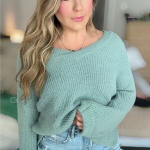 Altar'd State V-Neck Sweater - Soft Teal